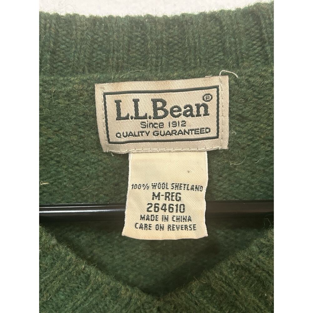 LL Bean Casual Green Sweater 100% Shetland Wool Sz Medium EUC - Picture 4 of 8